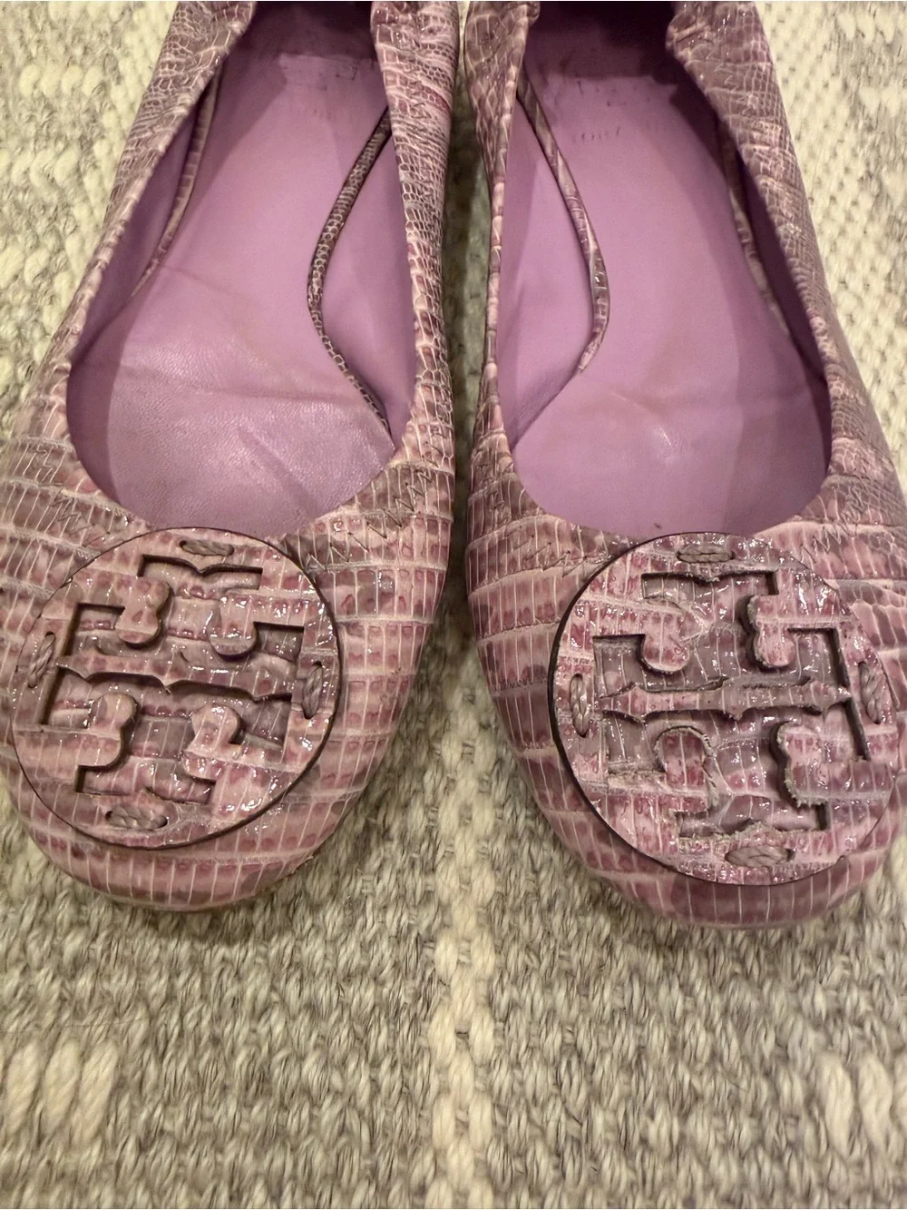 Tory Burch Size 6 Lilac Leather Logo Ballet Flats